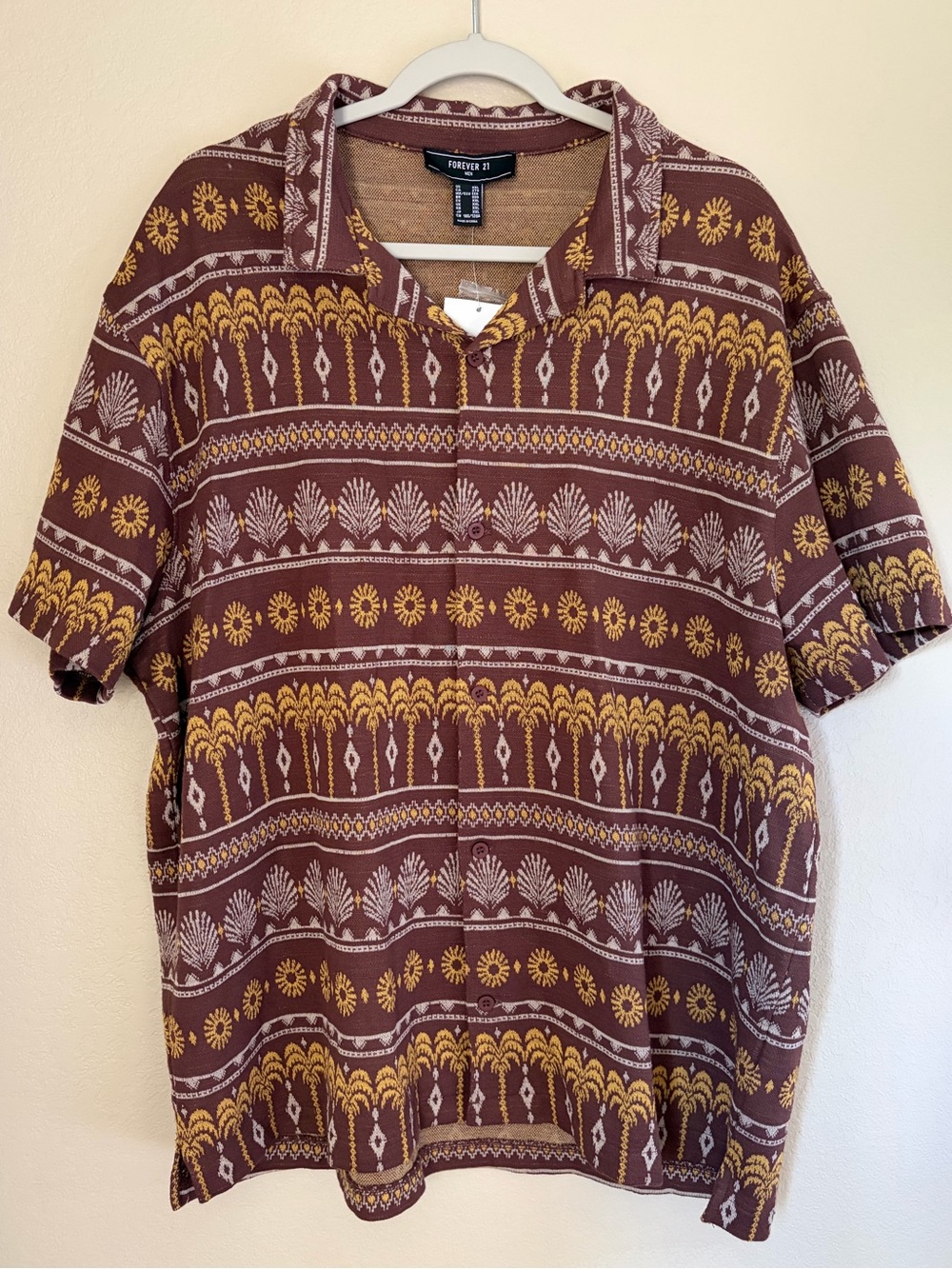 Forever 21 Men NWT Geo Print Cuban Collar Resort Button Up Shirt XXL
